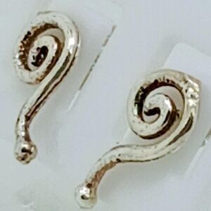 Sterling Silver 925 Spiral Swirl Stud Earrings Minimalist Geometric Design